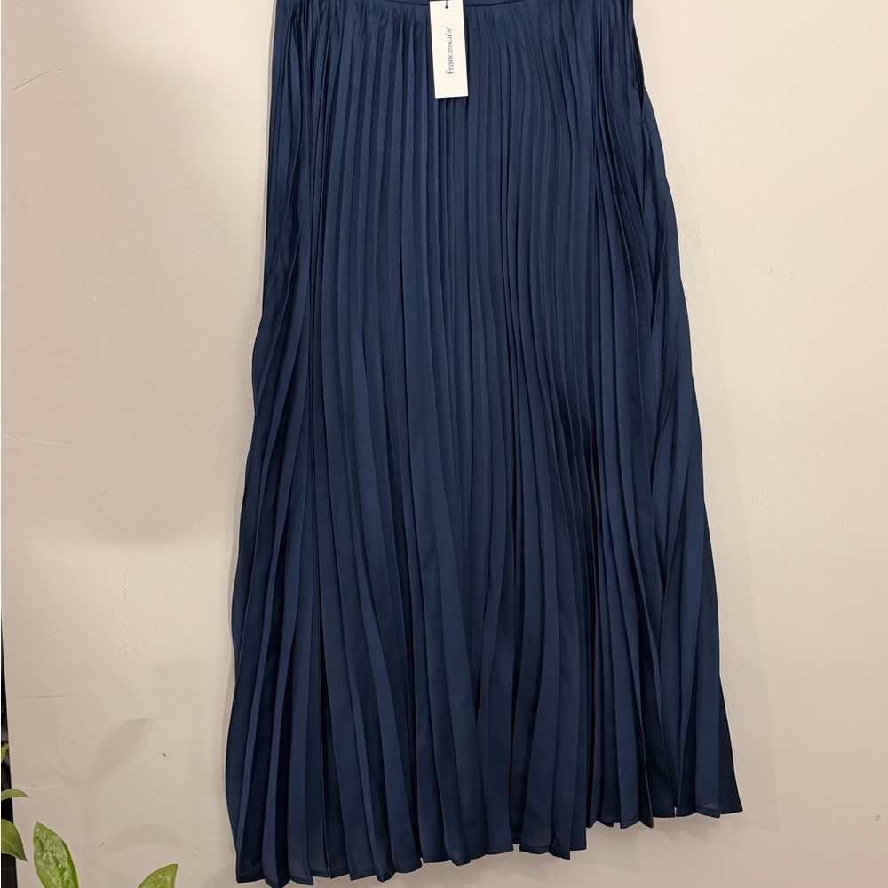 Francesca's Collections Navy Pleated A-Line Skirt